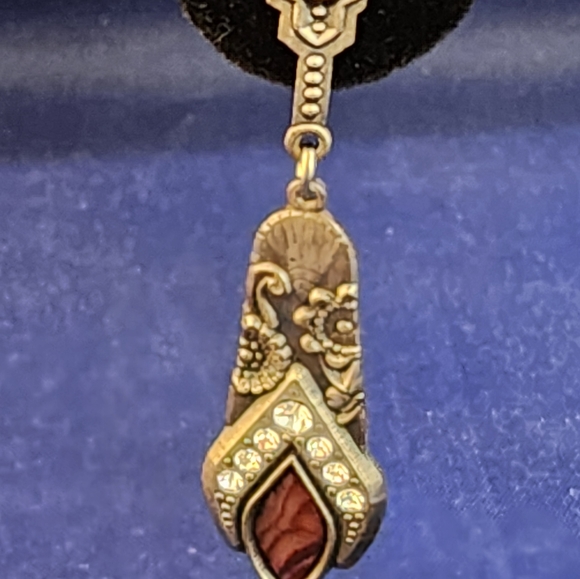 1980s Duri Abalone Shell Rhinstone Pewter Dangle Chandelier Pierced Earrings - Picture 3 of 11